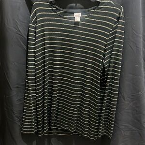 Chicos size3 Elegant Black and Gold Striped Long Sleeve Top metallic